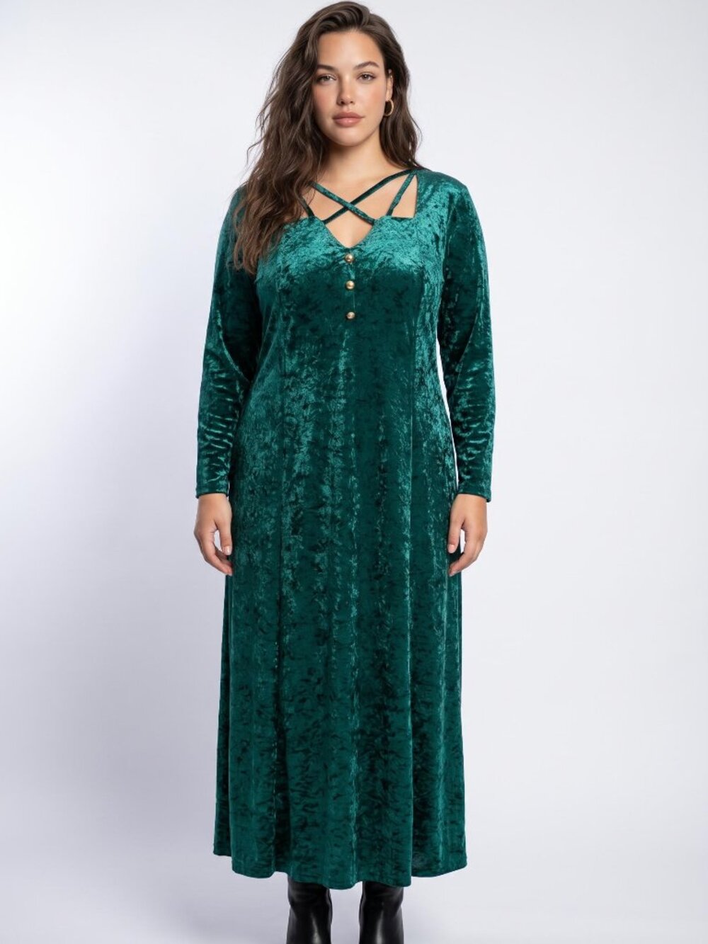 Jamie Brooke Vintage 90's Green Crushed Stretched Velvet Long Dress 2X